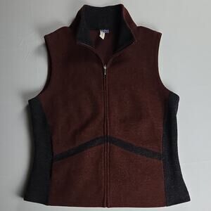 Ibex women's brown full zip logo short sleeveless casual vest, Merino wool